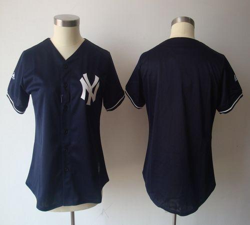 Yankees Blank Navy Blue Women's Fashion Stitched MLB Jersey - Click Image to Close
